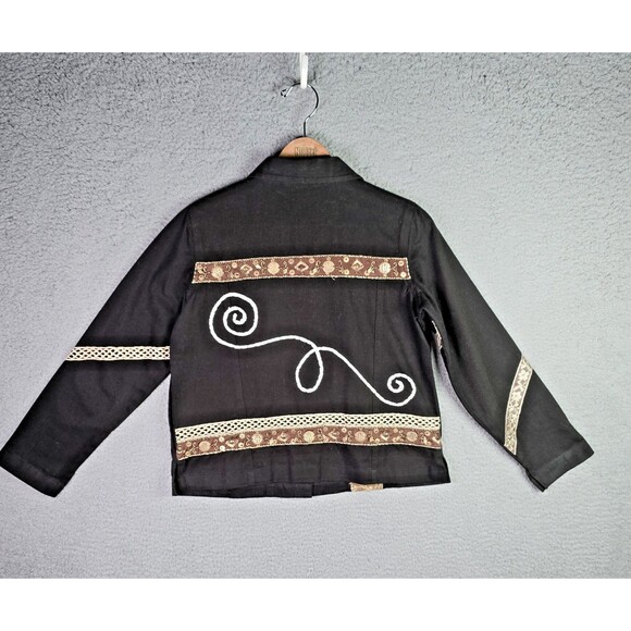 Mirasol Black Gold Embroidered Jacket M Boho Artsy Statement Maximalist Unique - Picture 3 of 15